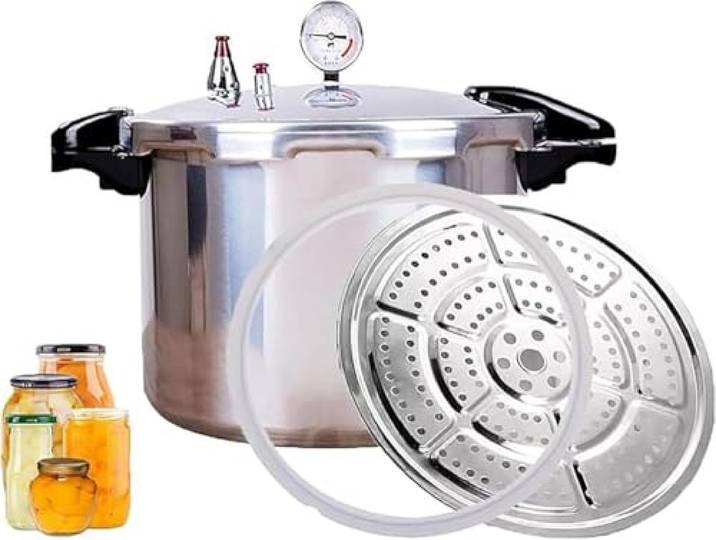 22 Litre schnellkochtopf Pressure Cooker canner & Alle amerikanischen Druckdosen zum Einmachen&Wasserbad-Einkocher Druckmesser&Druckregler Induktionskompatibel&Druckablass 10PSI/+ - 5%