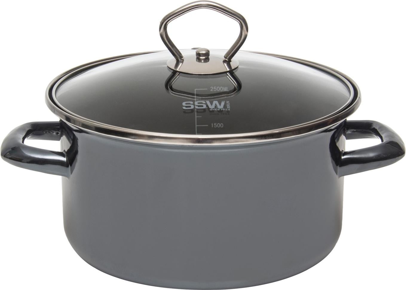 SSW Stolze Stahl Waren Black Tiger kookpan met deksel, geëmailleerd, diameter 20 cm, inhoud 3,6 liter
