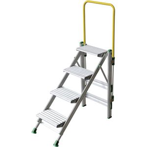Facal Klapptritt Plio PO-4M, aus Aluminium, einseitig begehbare Klapptreppe, mit 4 Stufen + Bügel