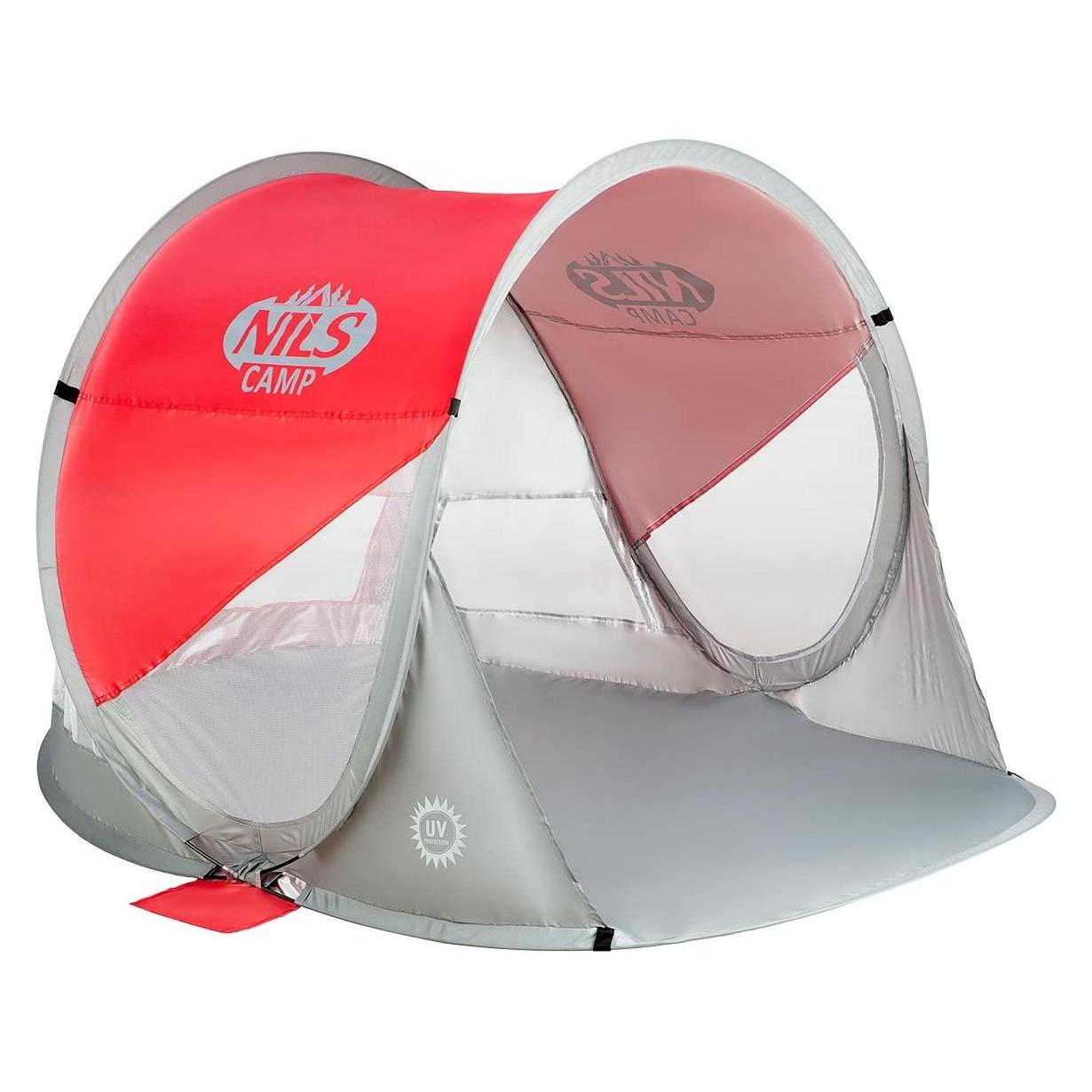 Nils Zusammenklappbares Strandzelt NC3142 rot-grau (Strandzelt + Strandmuschel, 1 kg) (5907695545302)