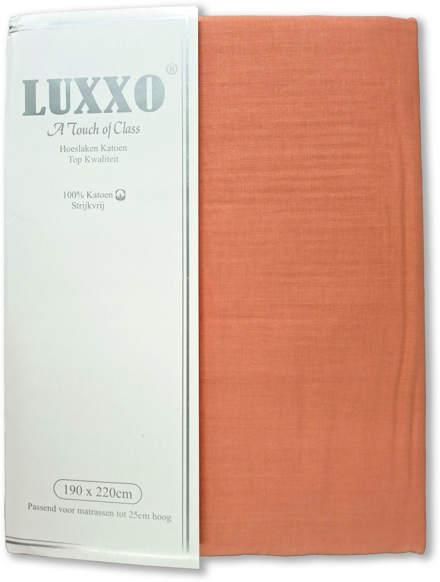 Luxxo Hoeslaken Zalm - Katoen - 190 x 220 cm - Hoekhoogte: 25 cm