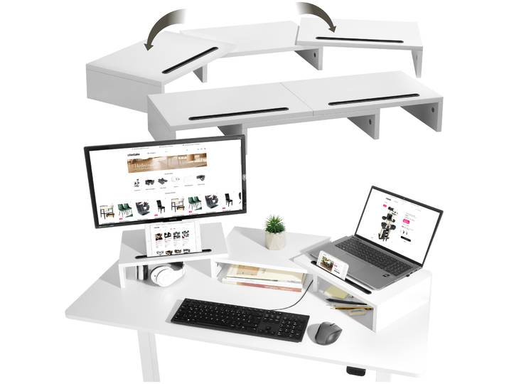 Monitorständer Bozen, 3-teilig, inkl. Smartphonehalterungen - weiss