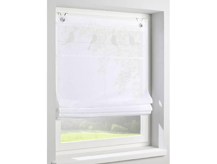 Store bateau Gravelot avec motif d'oiseau en blanc - Store plissé semi-transparent à œillets pour fenêtre de taille 60 x 140 cm\, montage sans perçage