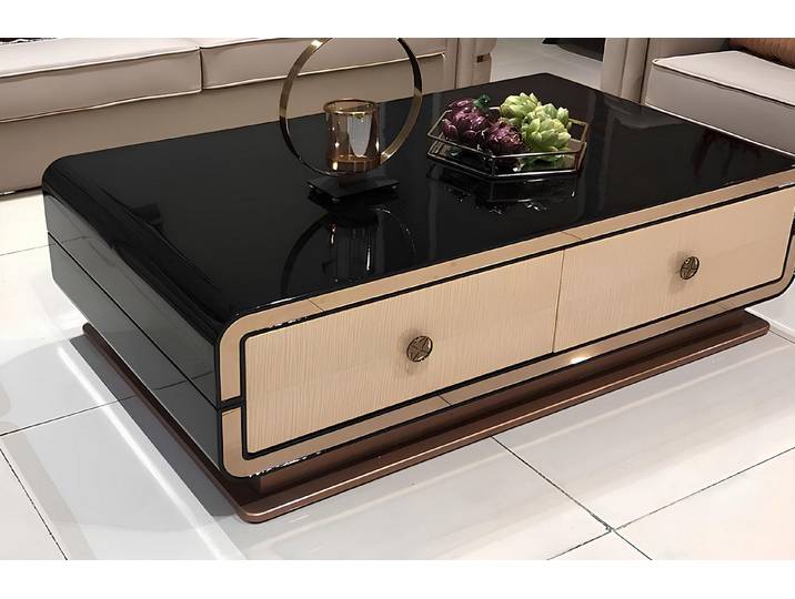 Xlmoebel Couchtisch Eleganter Designer Tisch aus Holz und Metall, eckiges Design, Italien (Packung, Couchtisch), Hergestellt in Europa