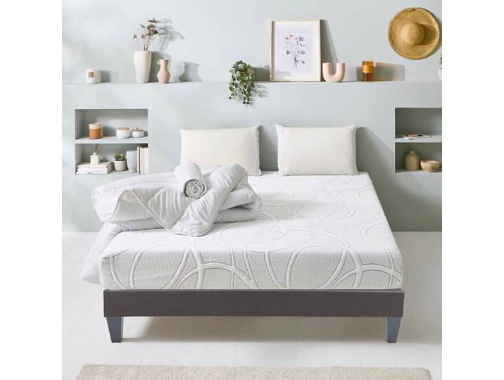 Pack Poséidon 160x200 cm Matelas Mousse + Sommier Bois + Accessoires