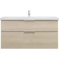 burgbad Eqio Keramik-Waschtisch inklusive Waschtischunterschrank, Breite 1230mm, SEYQ123F3180C0001G0146, Farbe: Eiche Dekor Cashmere / Eiche Dekor Cashmere, Griff Chrom G0146