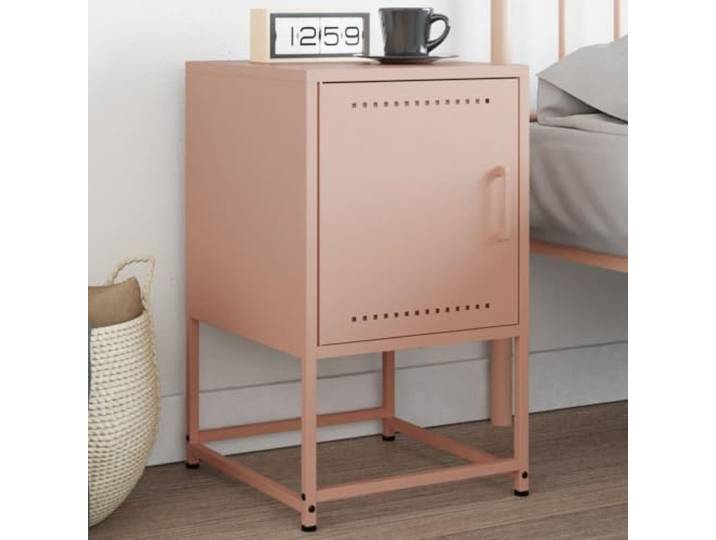 HEFZGDB Industrie-Stil Nachttisch Rosa 36x39x60,5 cm Stahl Schubladenschrank mit Wandhalterung, robuster Stahl Beistelltisch mit viel Stauraum für Wohnzimmer oder Büro,