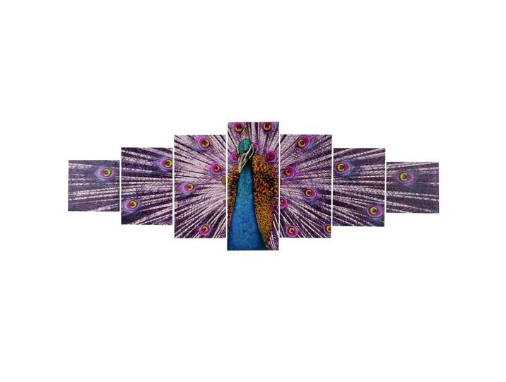 Jamb Leinwandbild Pfau 7-Tlg. Mehrfarbig, Holz, 140x50 cm, Bilder & Rahmen, Bilder, Wandbilder
