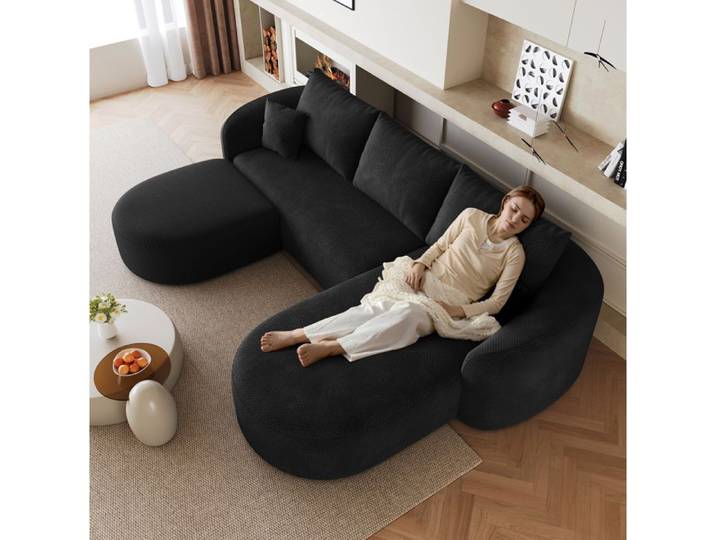 Canapé d'angle modulable en U 266 cm compressé sans montage en tissu chenille noir