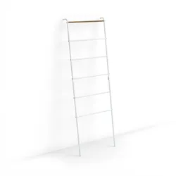 Relaxdays Handtuchleiter Metall 6 Sprossen, Wäscheleiter Handtücher, Kleidung, HBT: 160,5x55,5x10 cm, Bad Leiter, weiß