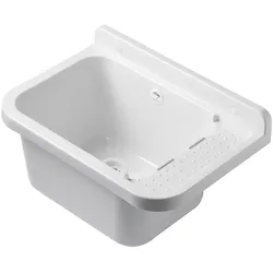 INTEC Wandwaschbecken aus weißem Kunstharz 50 x 32 cm Hängendes Waschbecken - Waschbecken Handwaschbecken Badezimmer WC Garage Waschküche