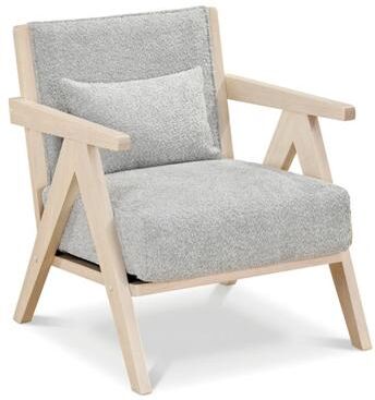 Costway Mid-Century Modern Accent Chair Artificial Leather Sofa Chair with Rubber Wood Frame-Gray