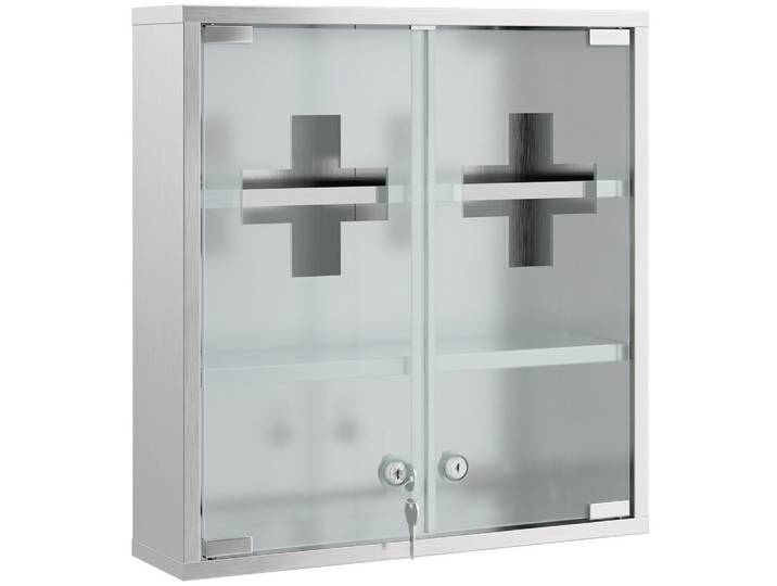 MEDIZINSCHRANK Edelstahl 430 gehärtetes Glas Silber