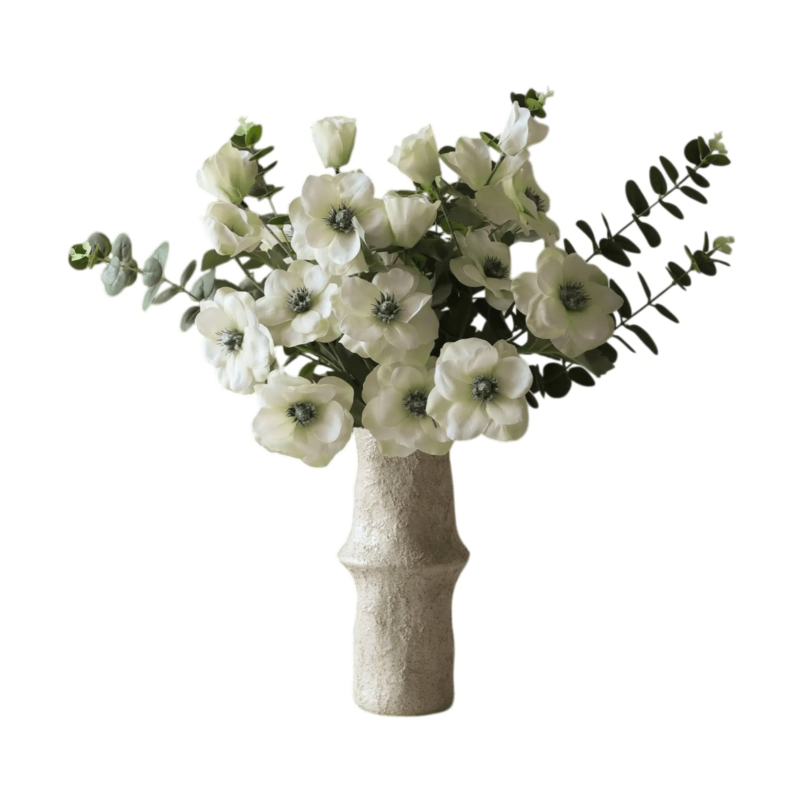 Botané White Satin kunstboeket Anemoon-eucalyptus 9 stuks
