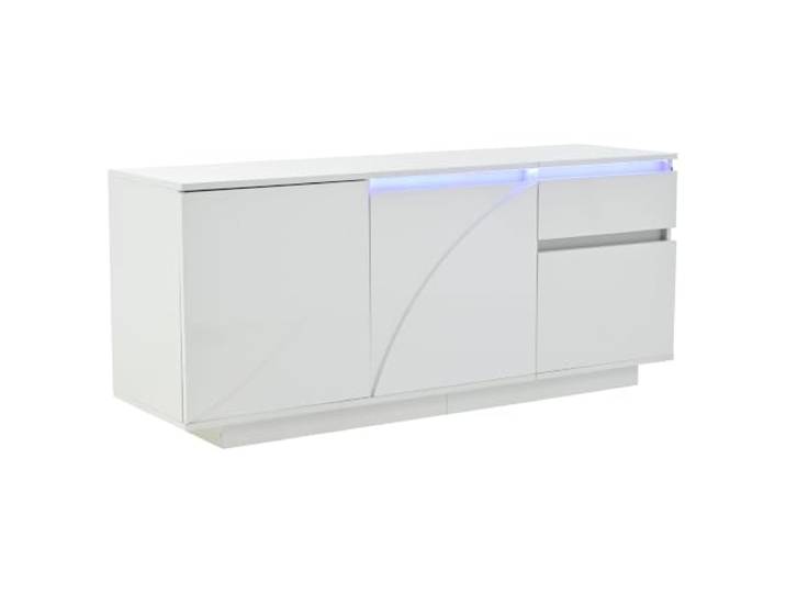 Sideboard 140x60x40cm Weiß Hochglanz mit LED, 3 Türen & Schubladen MDF, Hochglanz, 140 x 40 x 60 cm, 3 Türen, 1 Schublade, 6 Ablageflächen, verstellbare Trennwände, LED per App, USB-Betrieb