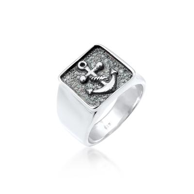 Siegelring KUZZOI "Ring Herren Siegelring Anker Symbol Oxidiert 925 Silber" Gr. 66, silber, Fingerringe, Herren, 66, ohne Stein, Silber 925 (Sterlingsilber), 14mm, Siegelring
