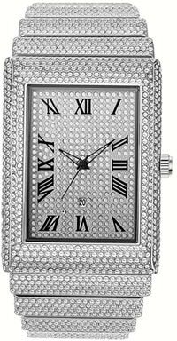 Youfap Market Hip Hop Diamond Golden Rectangular Date Quartz Watch, Famous Original Brand Designer Watches For Men silver