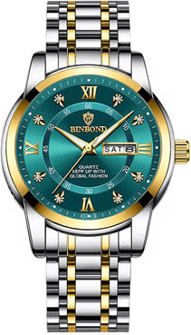 Inspire Essentials AquaLuxe Diver 30ATM Luxury Mens Waterproof Watch With Quartz Movement gold Green