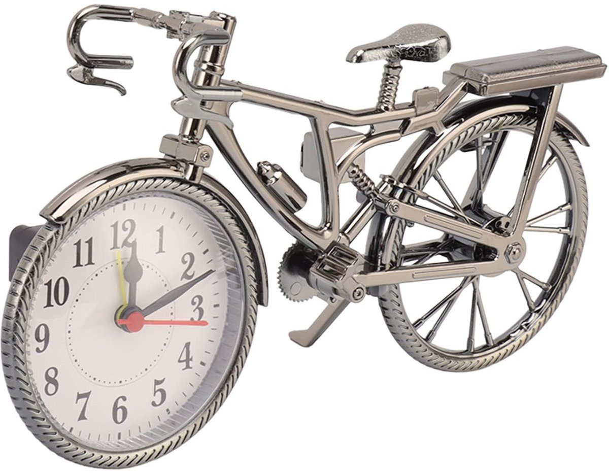 Dailygoody Vintage Tafelfiets Klok - Analoge Bureauklok - Zilver