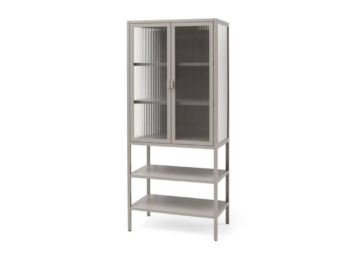osoltus Sideboard osoltus Vitrine Schrank Riffelglas Stahl Warm Grey Industrial 60 x 35
