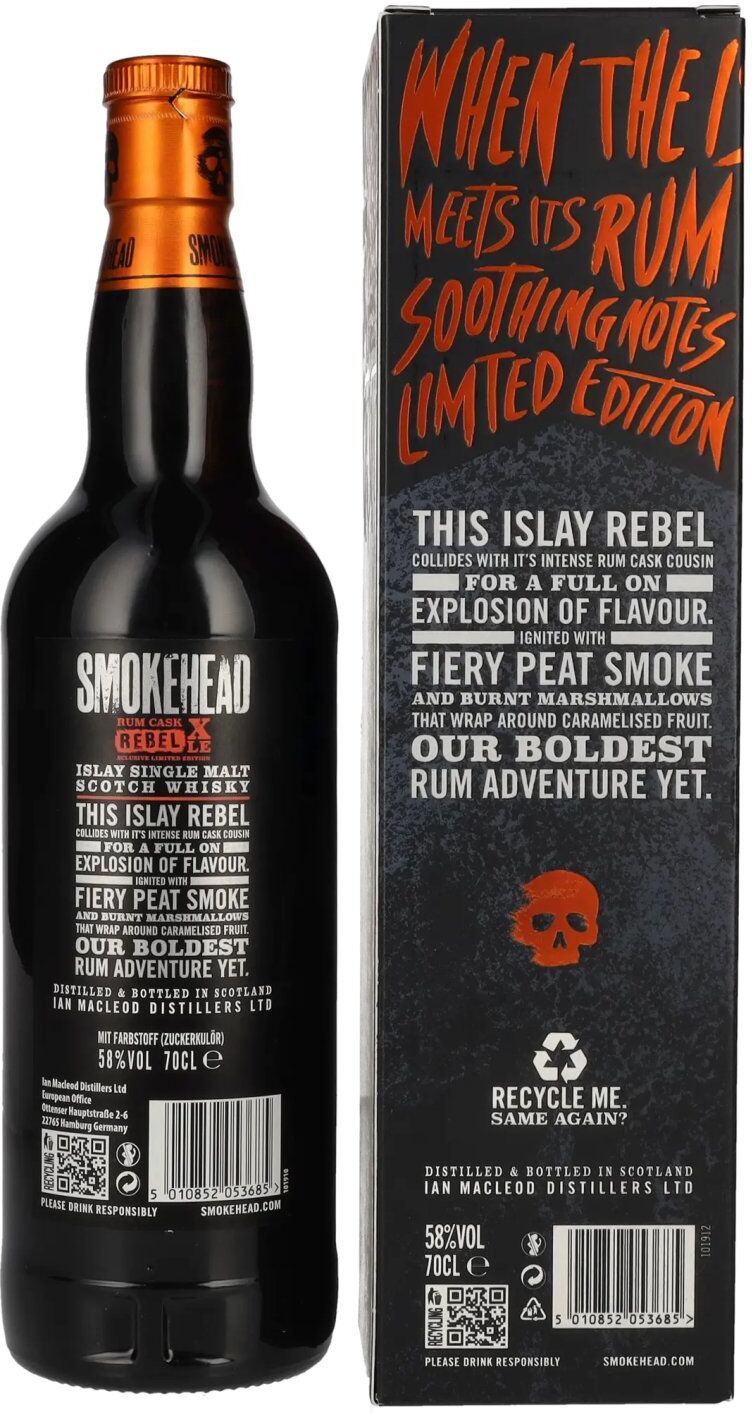 Smokehead Whisky Smokehead RUM REBEL Rum Cask XLE Islay Single Malt Xclusive Limited Edition 58% Vol. 0,7l in Geschenkbox