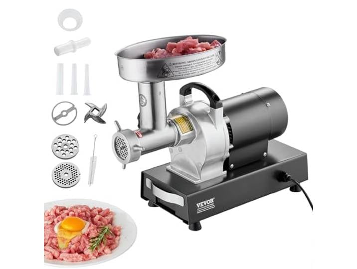 VEVOR kommerzieller elektrischer Fleischwolf Wurstmaschine 2,72 kg/Min. 350 W, industrieller Fleischwolf mit Klinge & Mahlplatte, multifunktionaler Fleischwolf aus Edelstahl für Küche & Restaurant