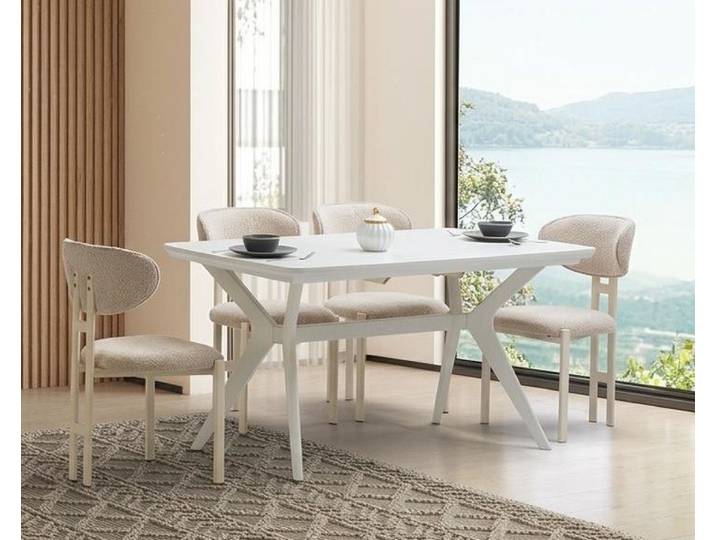 Xlmoebel Essgruppe Modernes Esszimmer-Set: Weißer Holztisch mit 4 Stühlen, Made in Europa
