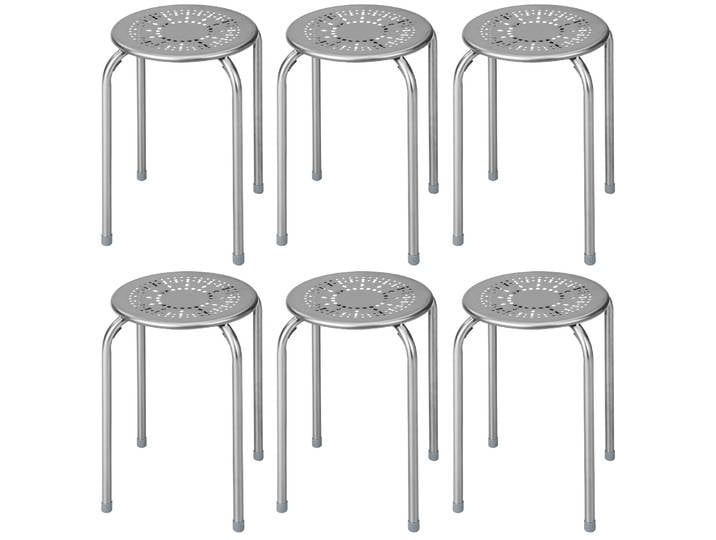 Lot De 6 Tabourets De Bar Empilables\, Chaises Ensemble De Sièges\, Courbé Antidérapant\, Tabourets Empilables En Métal\, 30 X 30 X 44\,5 Cm\, Gris