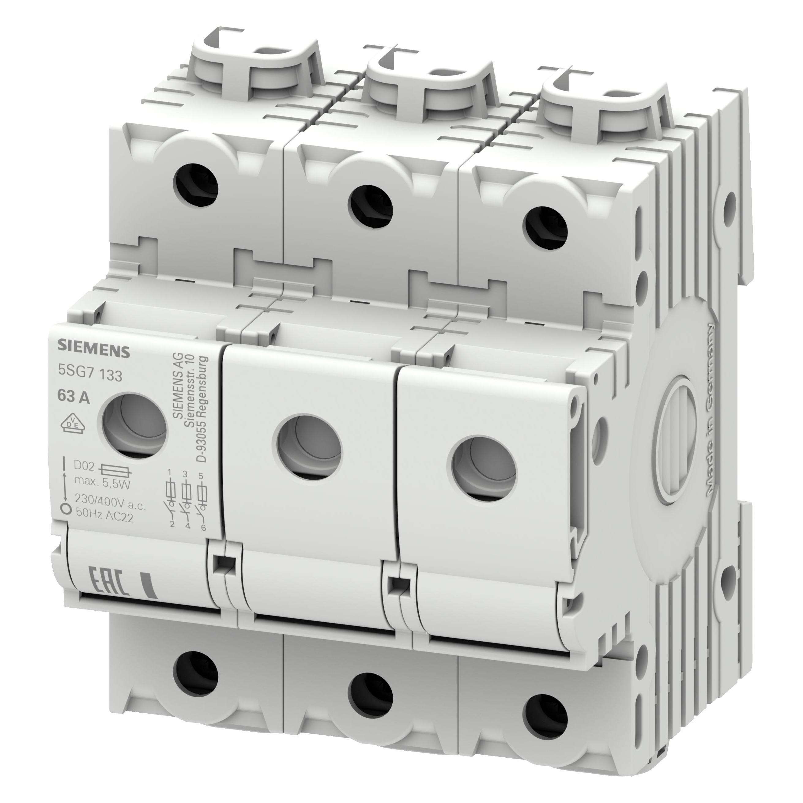 Siemens MINIZED Lasttrennschalter Sicherungen D02 A Un AC (50 A) (5SG71338BA50)