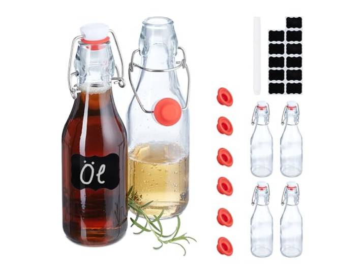 Relaxdays Bouteille en Verre\, à remplir\, lot Pratique de 6\, capacité de chacune : 250 ML\, Transparente