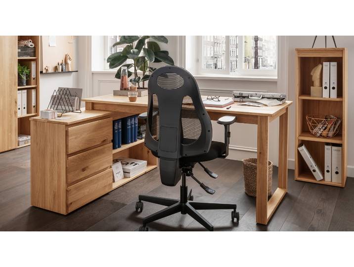 Anbauschreibtisch DURA mit Sideboard in Wildeiche massiv – 3%-Vorkasse-Rabatt