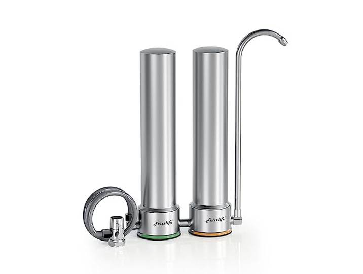 Frizzlife DS99-S Theken-Wasserfiltersystem, 7-stufige Edelstahl-Wasserfilterung, 0,5 Mikron NSF-zertifizierte Elemente reduziert 99,99% Blei, Chlor, Schwermetalle, Kalk und Kalkablagerungen