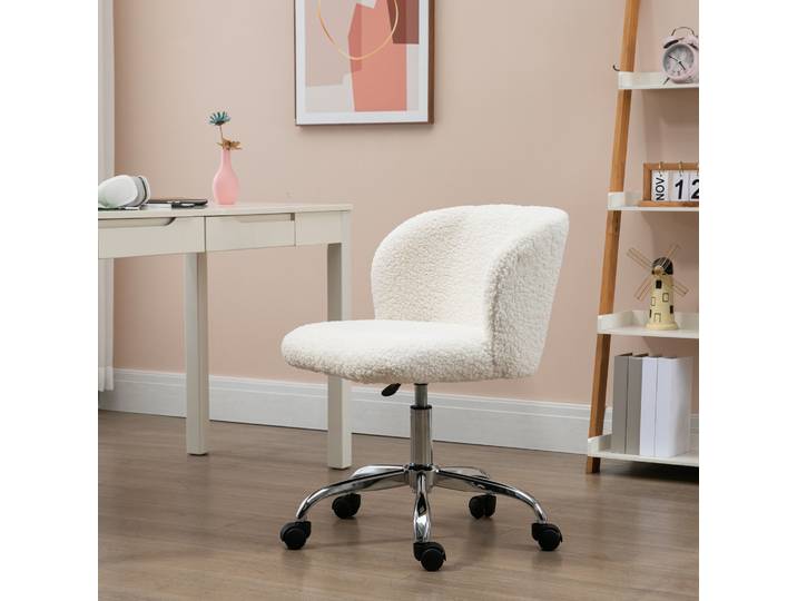 HOMCOM Chaise Bureau Toison Pivotante Hauteur Réglable Blanc