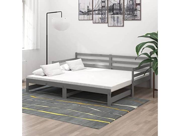 Massives Kiefernholz Ausziehbares Sofa Bett 2x(90x200) cm Grau Ausziehbares Tagesbett Grau Massivholz Kiefer 2x 90x200 cm Schlafsofa Gästebett mit Liegefläche