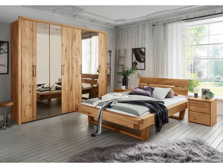 4-teiliges Schlafzimmer ALANA mit Gleittürenschrank aus massiver Wildeiche – 3%-Vorkasse-Rabatt