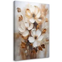 WANDBILD blumen in beige bemalt