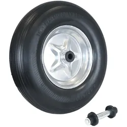 Baumarktplus Schubkarrenrad  Vollgummi Pannensicher 4.80/4.00-8 mit Achse PU Stahlfelge schwarz 200kg Tragkraft