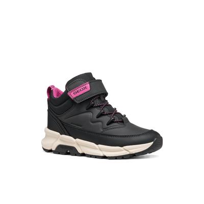 Sneaker GEOX "J FLEXYPER PLUS GIRL", Mädchen, Gr. 33, Synthetik Textil, schwarz, pink, Synthetik, Textil, Schuhe Sneaker, Sneaker für kältere Tage, Herbstboots, Größenschablone zum Download