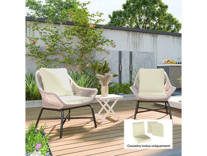 Outsunny Ensemble 2 Coussins D'assise Dossier Crème Int/Ext