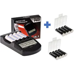 XCell BC-X1000 Pro Akku & USB Ladegerät + 8x LSD Plus Mignon AA 2550mAh Akkus + 2 Box