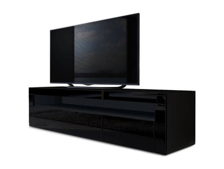 Vladon Meuble TV bas Valencia en Noir mat - Noir haute brillance - Noir haute brillance