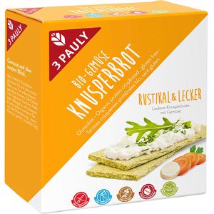 3-Pauly Knusperbrot Gemüse Rustikal & Lecker, Reis & Mais, BIO, gluten-, laktosefrei & vegan, ohne Zuckerzusatz, 100 g