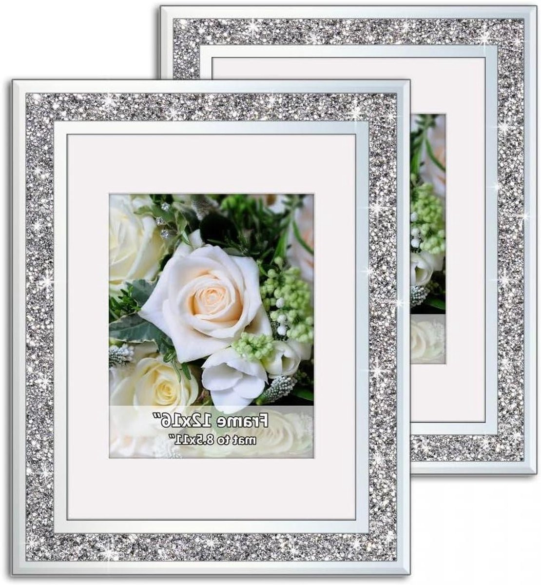 Spiegel Fotolijst Diamant Decoratie in Zilver met Gebroken Diamant Design - B: 305 cm, H: 406 cm