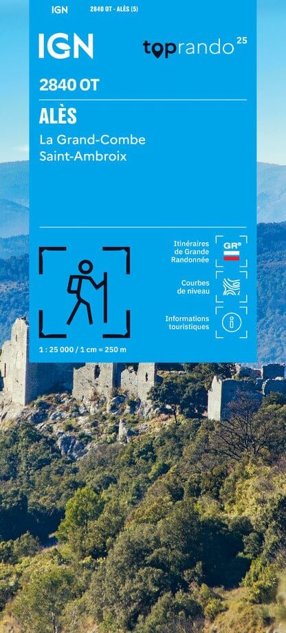 Carte de randonnée IGN TOP 25 n° 2840 OT - Alès