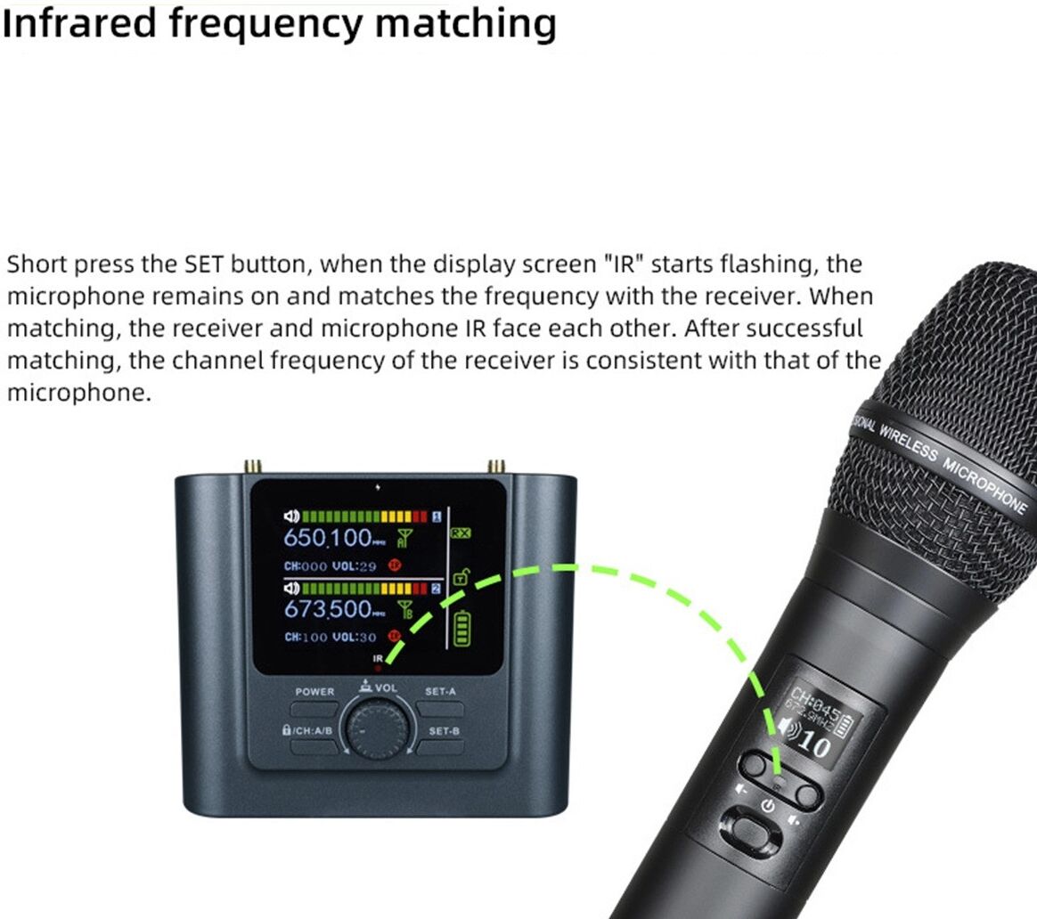 INF Dual-UHF-Funkmikrofon-Set mit Empfänger, 2 dynamischen Mikrofonen und Bluetooth 5.0