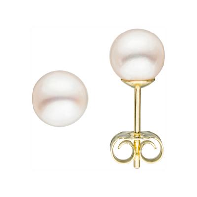 Paar Ohrstecker JOBO, gelb (gelbgold 585), Ohrringe, Damen, 6mm, Gelbgold 585 Perlen, Gelbgold 585, Perlen, 585 Gold mit Akoya-Zuchtperlen 6 mm