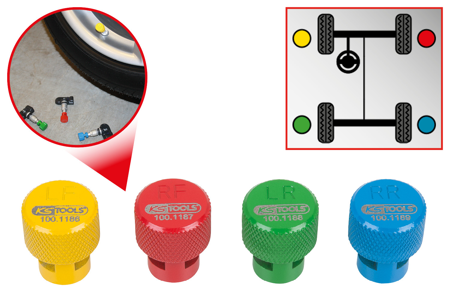 KS Tools Ventieldopjes 4 stuks
