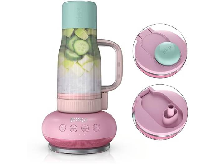 Ninja Blendboss Persönlicher Mixer für Smoothies und Tiefkühlgetränke 25 oz Reisebecher mit auslaufsicherem Deckel, Chug-Auslauf und abnehmbarem Strohhalm, Auto-iQ-Technologie DB351PK1BRN
