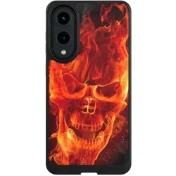 Nivocase Hülle für Samsung Galaxy S25 Edge Handyhülle NIVOcore Case Schwarz Feuer Schädel Totenkopf (Samsung Galaxy S25 Edge), Smartphone Hülle, Schwarz