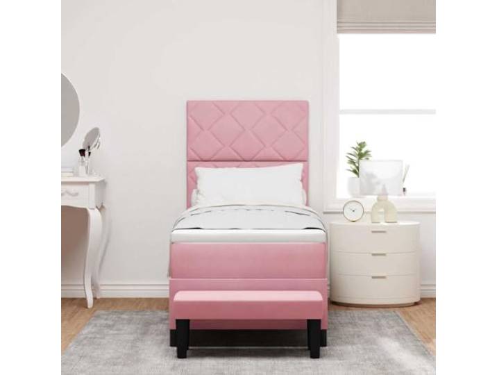 KTHLBRH Einzelbett mit Kopfteil, Samt, Rosa, 200 x 80 cm Konstruktion aus Holz, mittelharter Schaum, modernes Design